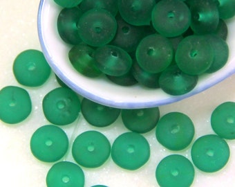 Disk Beads, 6mm, Emerald Green w/ Sea Glass Finish, Heishi, Discs, Accent Beads, Spacer Beads, Center Drilled, Coin Beads, 50 Pieces