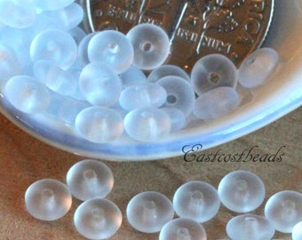 Disc Beads, Heishi Beads, 4mm,  Light Sapphire, w/ Frosted, Sea Glass Finish, Spacer Beads, 4 mm Accent Beads, 50 Pieces