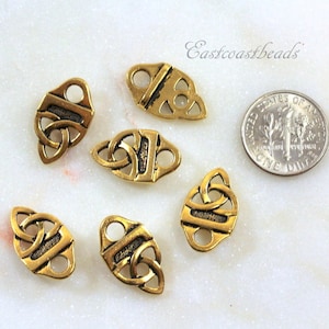 TierraCast Celtic Strap Tips, Leather Supplies, Bracelet Ends, Jewelry Findings, Antiqued Gold Plated Lead Free Pewter, 6 Pieces