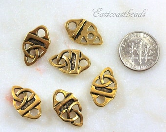 TierraCast Celtic Strap Tips, Leather Supplies, Bracelet Ends, Jewelry Findings, Antiqued Gold Plated Lead Free Pewter, 6 Pieces