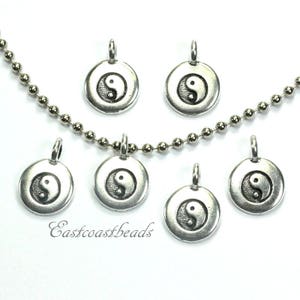 Yin Yang Charms, TierraCast, Silver Yin Yang Charms, Yin Yang Drops, Yin Yang Disks, Antique Silver Plated Pewter, 4 pieces