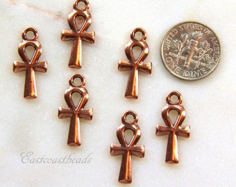 TierraCast Ankh Charm, Small Ankh Charms, Small Ankh Drops, Double Sided Charms, Jewelry Findings, Antiqued Copper Plated