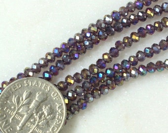 Rondelle Beads, Faceted Crystal Rondelle Beads, 2x2.25mm Beads, Accent Beads, Tiaria Crystal, Spacers, Purple w/Ab Finish, 100 Pcs
