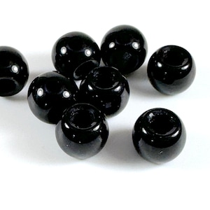 Rondelle Beads, 12mm w/5mm Hole, Jet Blackw/Gloss Finish, Roller Beads, Pony Beads, Accent Beads, Bohemian Glass