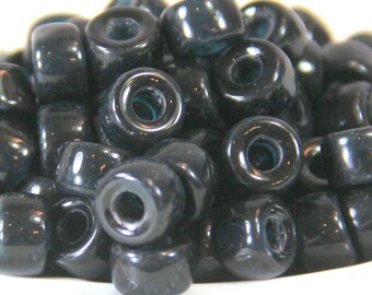 Pony, Crow Beads , 9mm w/3.5mm Hole, Jet Black,, Rondelle Beads, Roller Beads, Czech Beads, Large Hole Beads