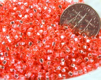 Seed Beads, 8/0 Size, Medium Pink w/Silver Lining, Kumihimo Beads, Accent Beads, Spacer Beads, Czech Beadsa 10 Grams