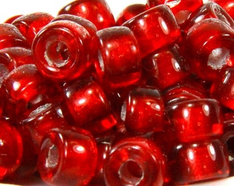 Pony Beads, 9mm w/3.5 Hole, Ruby Red w/ Silver Lining, Roller Beads, Czech Glass Beads, Large Hole Beads, Accent Beads, 66