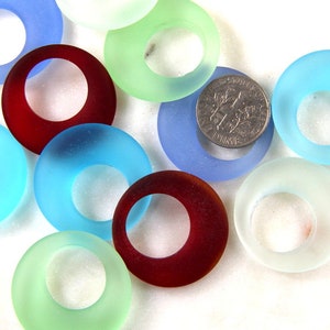Donut Pendant Beads, 28mm, Earring Size, YOU PICK COLOR  With Frosted Matte Sea Glass Finish, Large Donut Beads, 2 Pieces