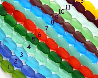 Oval Leaf Beads, 20x18mm, Frosted Matte Sea Glass Finish, Beach Glass, Sea Glass, 10 Pieces Per Strand, You Pick Color