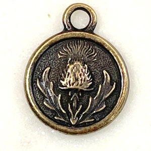 Prickly Thistle Charm, By TierraCast,, Antiqued Brass Plated Pewter, 4 Pieces
