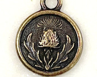 Prickly Thistle Charm, By TierraCast,, Antiqued Brass Plated Pewter, 4 Pieces