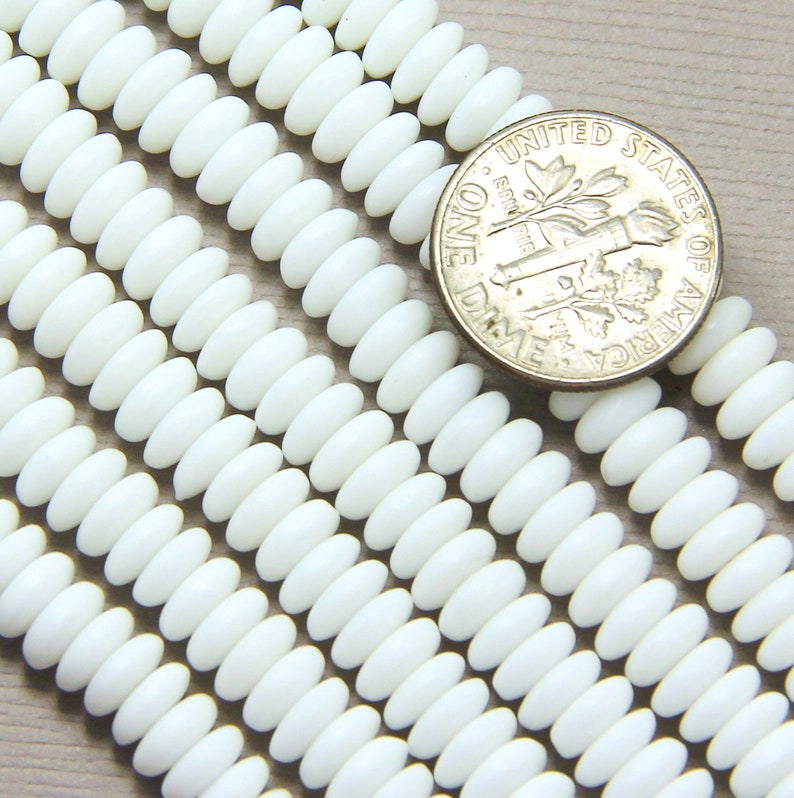Disk Beads, Heishi, Discs, 6mm Disk Beads, Opaque White w/Matte Finish, Accent Beads, Spacer Beads, Center Drilled, Coin Beads, 50 Pieces image 2