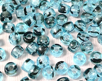 Pony Beads, 6mm w/2mm Hole, Blue w/Glossy Tortoise Shell  Finish, Czech Glass Beads, Large Hole Beads, Accent Beads, 21