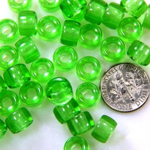 Crow, Pony Beads, 9mm w/3.5mm Hole, Transparent Green Peridot Rondelle Beads, Roller Beads, Czech, Large Hole Beads, 106