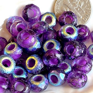 Faceted Rondelle Beads, Large Hole Beads, 9mm w/3mm hole, Purple Pansy w/Purple Wash and AB Finish, Pony Beads, Roller Beads, 134