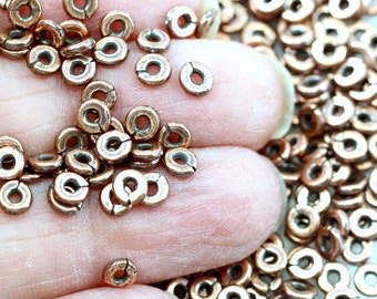 TierraCast Heishi Kenyan Disk Beads, 4 mm Spacer Beads, Accent Beads, 4mm Coin Beads, Antiqued Copper, 50 or More Pieces