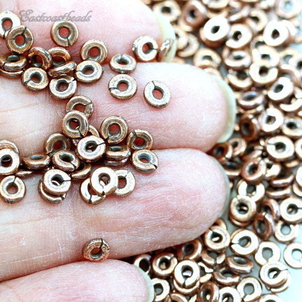 TierraCast Heishi Kenyan Disk Beads, 4 mm Spacer Beads, Accent Beads, 4mm Coin Beads, Antiqued Copper, 50 or More Pieces