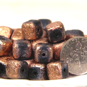 Cube Beads, 11x8mm, Black And Copper Rustic Etched Finish, Accent Beads, Czech Beads, 20 Pieces