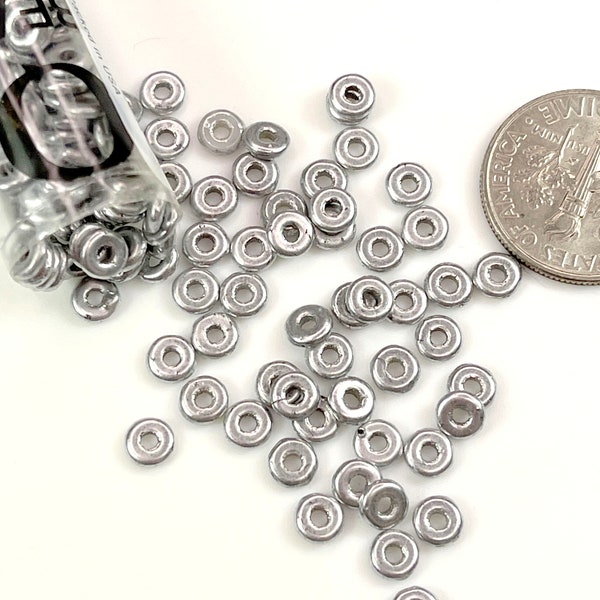 0 Ring Beads, 3.8mm, Aluminum Silver/ Matte Finish, Czech Glass Beads, 8.1 Gram Tube