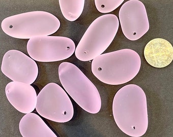 Large Pebble Nugget Pendant Beads, Blossom Pink With Frosted Matte Sea Glass Finish, (15-35mm) Cultured Sea Glass, Beach Glass, 5 Pieces