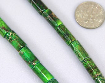 Green Tara Jasper Gem Stone Tube Beads, 13x6mm., Tube Bead, 16 Pieces