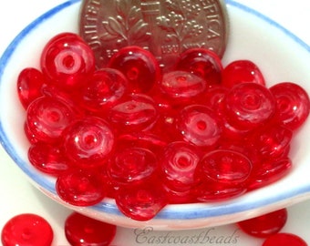 Coin Beads, 6mm, Siam Red w/Glossy Finish, Petite Flat Spacer, Heishi, Discs, Czech Glass, 6 mm, Center Drilled Beads, 50 Pieces