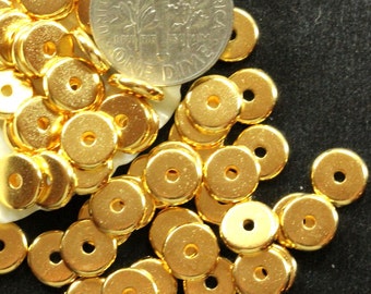 Heishi Disk Coin Beads, TierraCast, 7mm, Accent Beads, Spacer Beads, Gold Plated