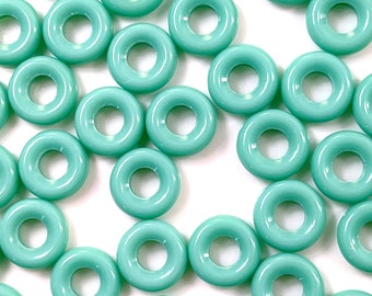 Donut Ring Beads, 9mm w/4mm Hole, Opaque Turquoise w/Gloss Finish, Preciosa Czech Beads