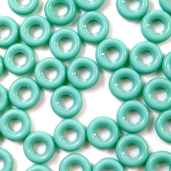 Donut Ring Beads, 9mm w/4mm Hole, Opaque Turquoise w/Gloss Finish, Preciosa Czech Beads