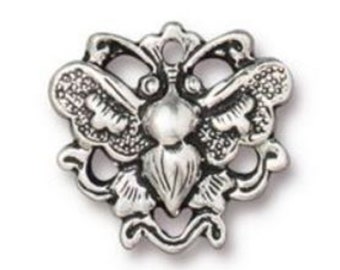 TierraCast Butterfly Link Charms, From The Jade Collection, Antiqued Silver Plate Pewter, 4 Pieces