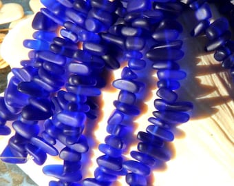 Pebble Beads, 6x9mm, Royal Blue, About 12 x 9 x 3 mm., Cultured Beach Sea Glass, Drilled,  22 beads
