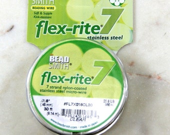 Flex-rite  Beading Wire, 7, Clear, .018" 30 ft. Premium Quality Stainless Steel Beading Wire,  From Bead Smith