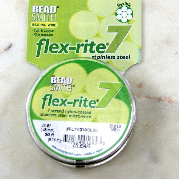 Flex-rite  Beading Wire, 7, Clear, .018" 30 ft. Premium Quality Stainless Steel Beading Wire,  From Bead Smith
