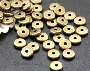 Heishi Coin Beads, TierraCast, 6mm, Disks Beads, Spacers Beads, Accent Beads, 6 mm Rondelle Beads, Antiqued Brass