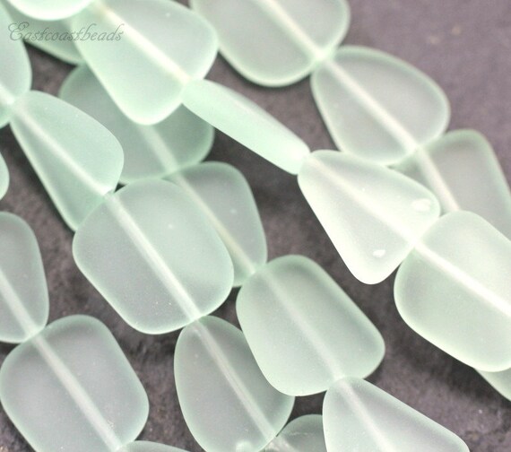 Frosted Matte Finish 13-16mm Olive Green Free Form Flat Beads 6 Pieces Sea Glass Style Beads Small Size