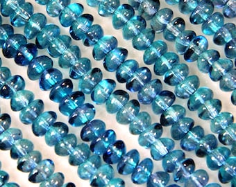 Potato Beads, Aqua Capri w/Gloss Finish, Glass Beads, 4x6mm. Accent Beads.  Small Spacer Beads, Czech Beads, 30 Pieces