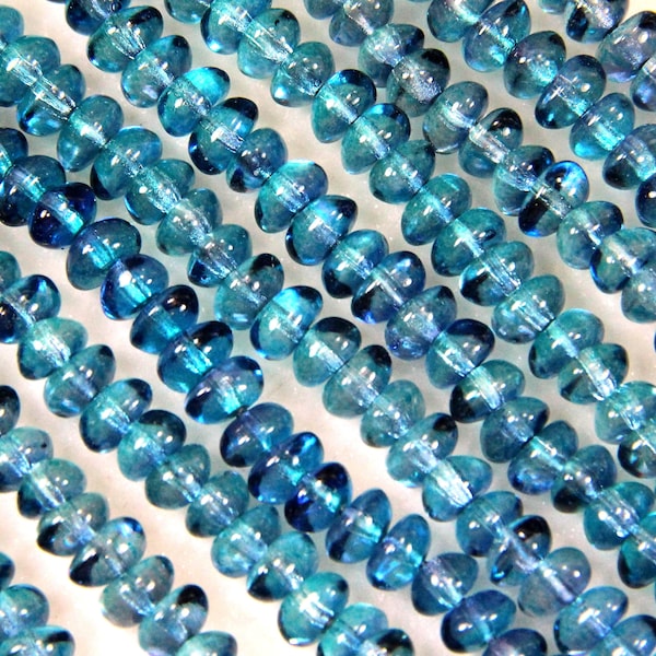 Potato Beads, Aqua Capri w/Gloss Finish, Glass Beads, 4x6mm. Accent Beads.  Small Spacer Beads, Czech Beads, 30 Pieces