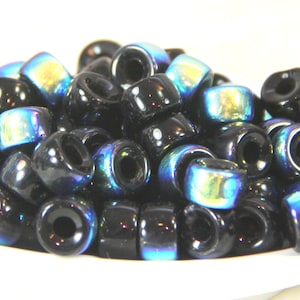 Pony, Crow Beads , 9mm w/3.5mm Hole, Jet Black w/AB Finish, Rondelle Beads, Roller Beads, Czech Beads, Large Hole Beads
