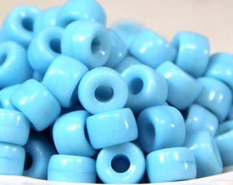 Pony Beads , 9mm w/3.5mm Hole, Light Blue Turquoise w/Gloss Finish, Rondelle Beads, Roller Beads, Czech Beads, Large Hole Beads, 144