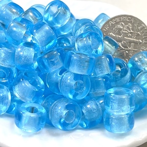 Krähe, Pony Perlen, 9 mm w / 3,5 mm Loch, Transparent Hell Aqua Blau, Perlen, Roller Perlen, Tschechische, Großloch Perlen, Akzent Perlen, 153