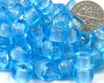 Crow, Pony Beads, 9mm w/3.5mm Hole, Transparent Light Aqua Blue,  Beads, Roller Beads, Czech, Large Hole Beads, Accent Beads, 153