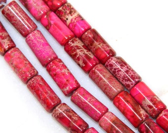 Red Tara Jasper Gem Stone Tube Beads, 12x16mm., Tube Bead, 17 Pieces
