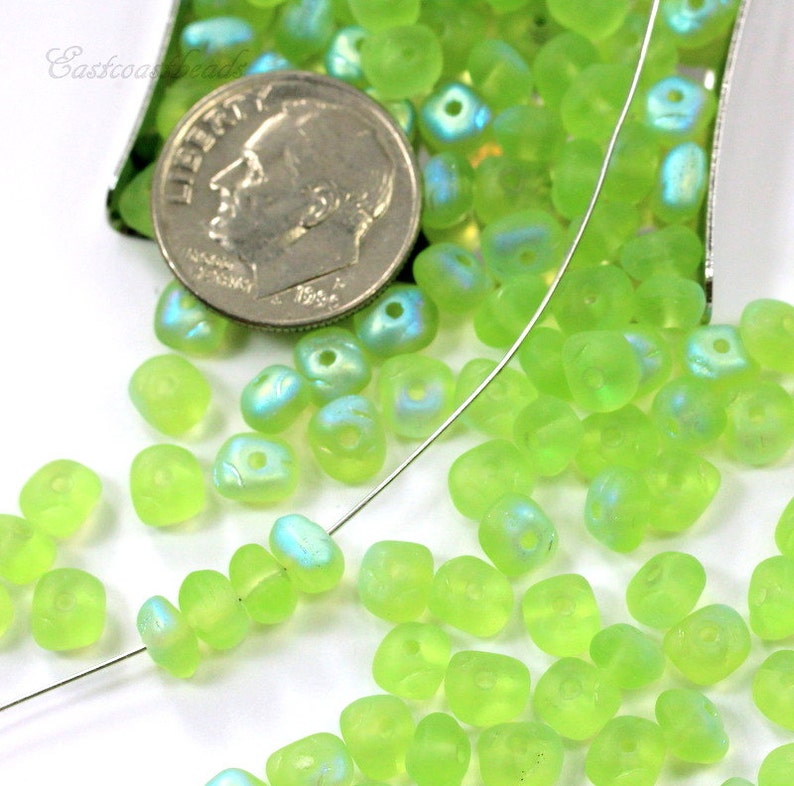 60 Pieces 5.5x4 mm Chip Beads Peridot wFrosted AB Finish Nugget Beads 5.5mm Spacer Beads Green Accent Beads
