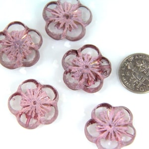 Large Hibiscus Flower Beads, Focal Bead,  Transparent Pink,  Czech Table Cut Glass Beads, 22mm. Beads, 1 beads