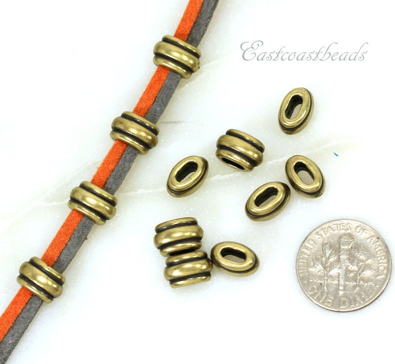 TierraCast Deco Slide Beads Small Hole Beads Small Deco Beads Antiqued Brass Leather Findings 10 Pcs 4x2mm Barrel Beads 0327