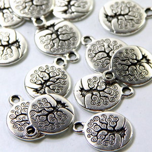 TierraCast Tree Of Life Charms, 15mm Round, Double Sided Charms, Tree Charms, Fine Silver Plated Lead Free Pewter