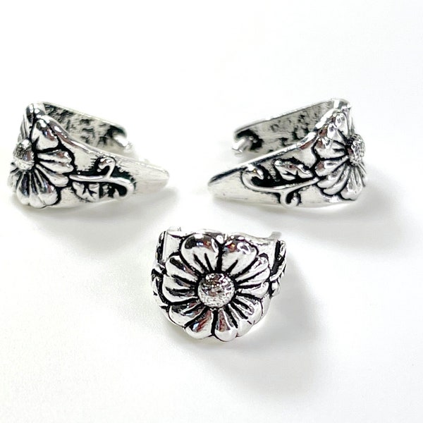 TierraCast Large Blossom Pinch Bail, Jewelry Findings, Antiqued Fine Silver Plate Finish, 2 Pieces