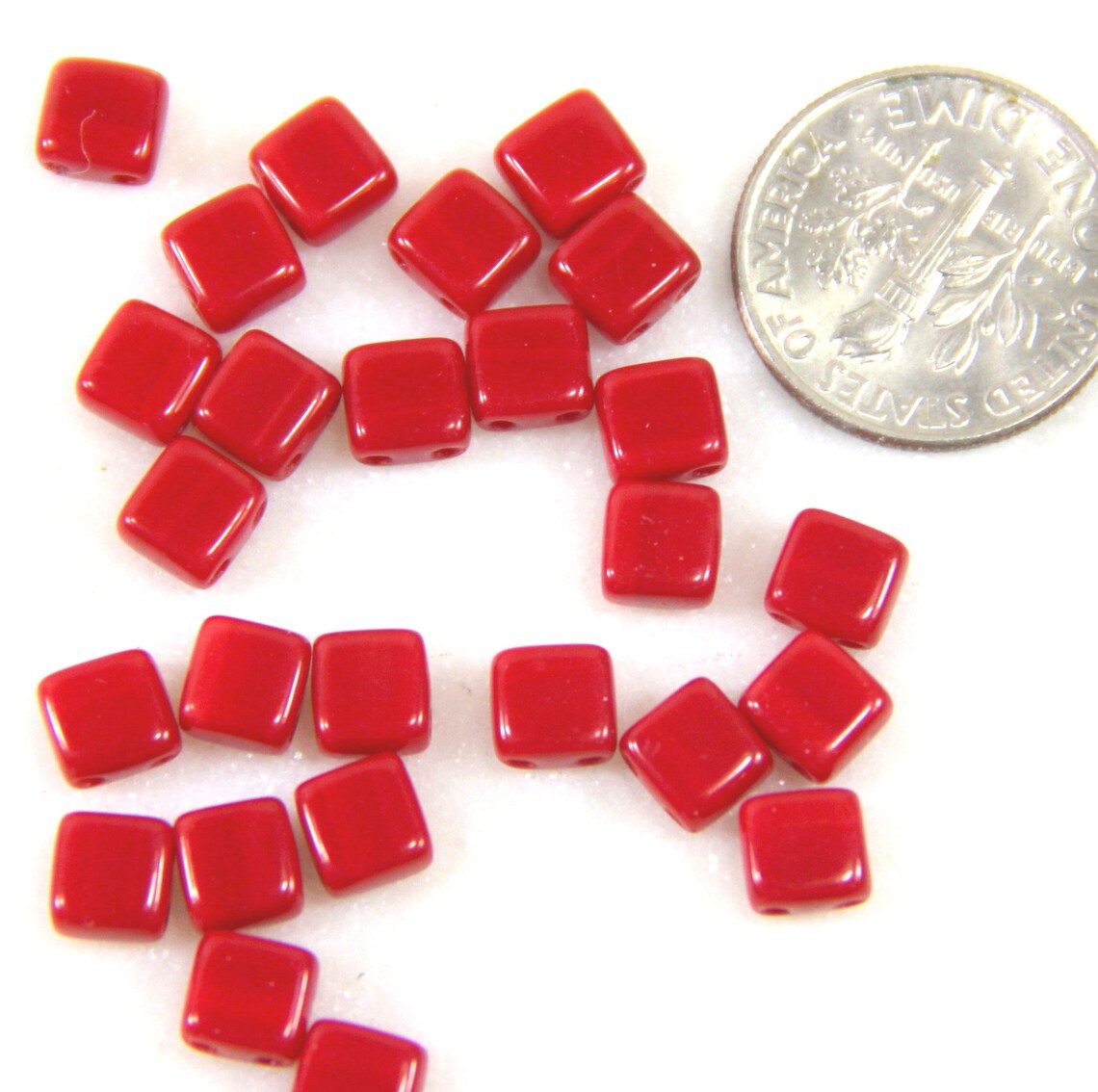 2 Hole Square Tile Beads 5 mm Glass Tile Beads Opaque Red Etsy