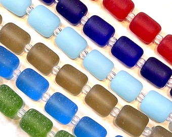Barrel Perlen, Mittlere Größe (10x8mm), gefrostete Perlen, Sea Glass Style, Beach Glass Style Beads, 6 Stränge
