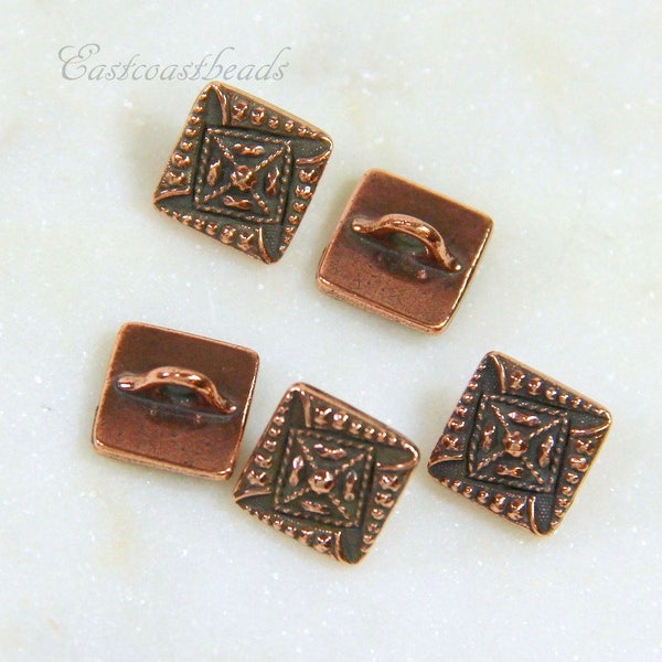 TierraCast Buttons, Czech Square Buttons, Metal Shank Buttons, Sewing Supplies, Antique Copper